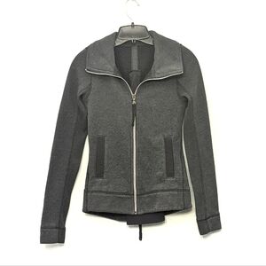 Lululemon En Route Jacket Size 2 Heathered Gray Black Back Zip Slim Fit Cotton